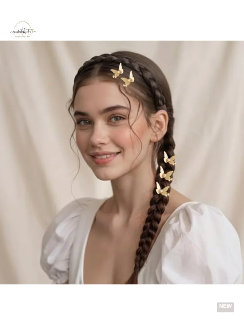 3PCS Gold Butterfly Hair Clips for Women 1.7x1inch Mini Pearl Clip Nonslip Bangs